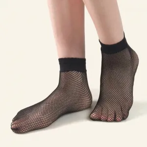 Meia Soquete Arrastao Preta Trama Fina Media Larga Teia Style Transparente - Imagem 3